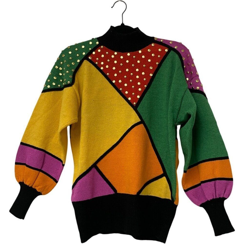 Antonella Preve Womens Sweater L Multicolor Embellished Knit Pullover Vintage